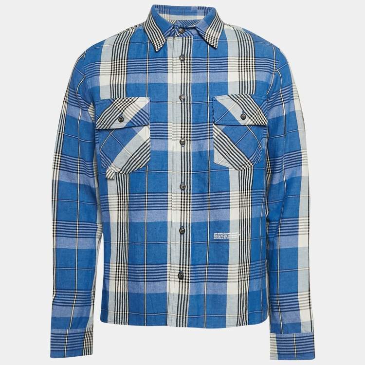 Pre Owned Off-White Blue Tartan Check Linen Blend Long Sleeve Shirt S