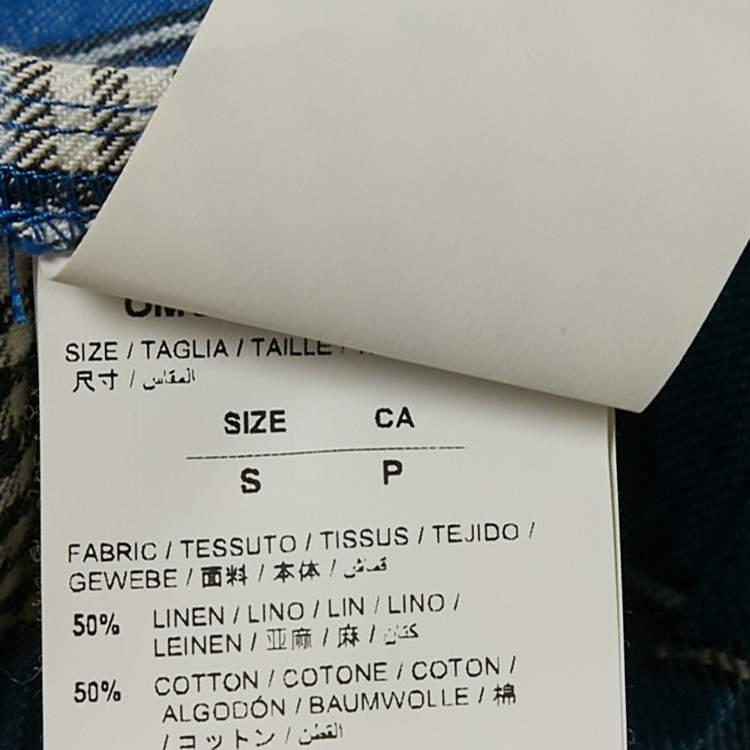 Pre Owned Off-White Blue Tartan Check Linen Blend Long Sleeve Shirt S