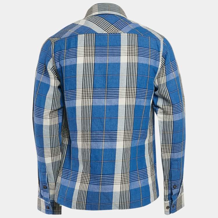 Pre Owned Off-White Blue Tartan Check Linen Blend Long Sleeve Shirt S