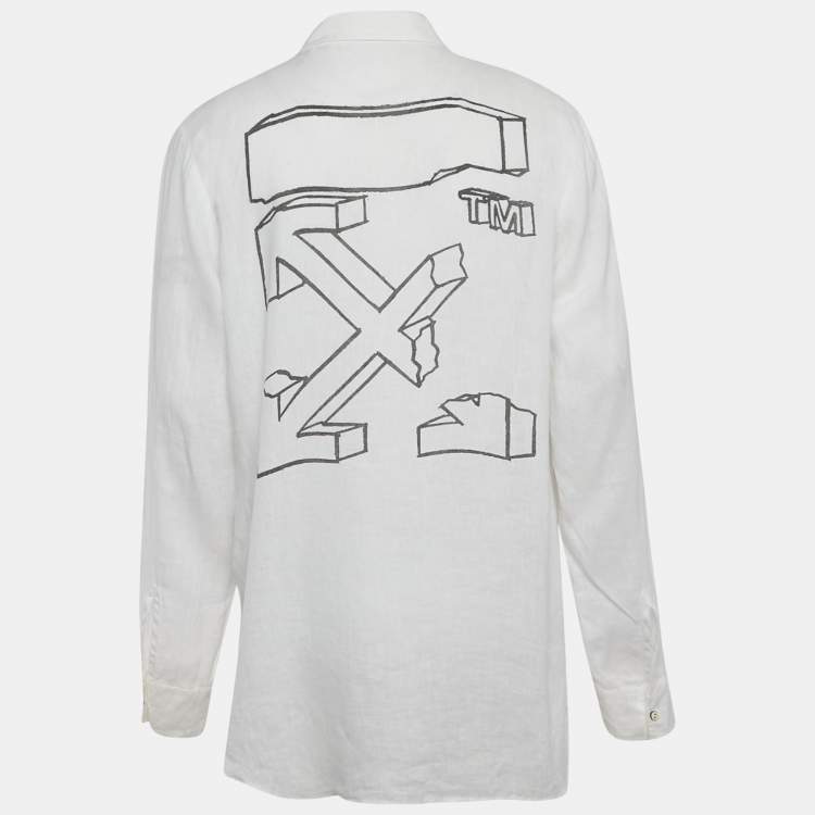 Pre Owned Off-White White Arrow Extension Print Hemp Long Sleeve Shirt M