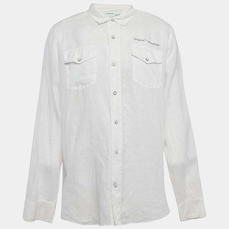 Pre Owned Off-White White Arrow Extension Print Hemp Long Sleeve Shirt M