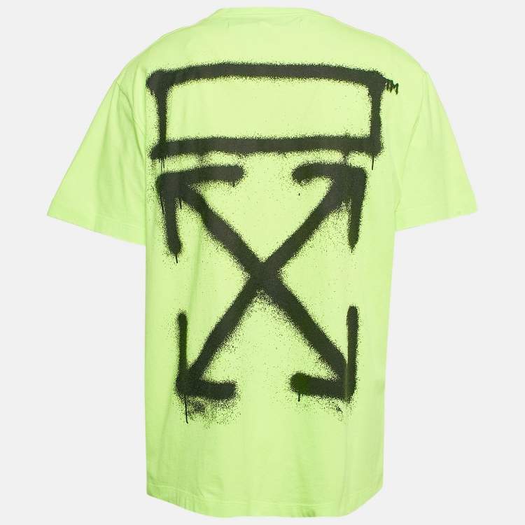 Pre Owned Off-White Neon Yellow Spray Paint Print Cotton Oversized T-Shirt XS 