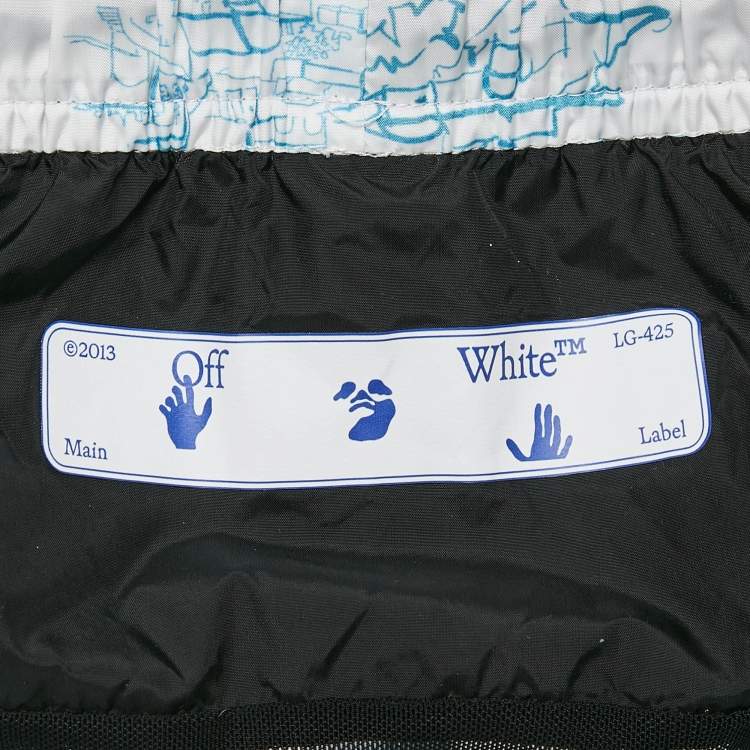 Pre Owned Off-White White Printed Nylon Swim Shorts M