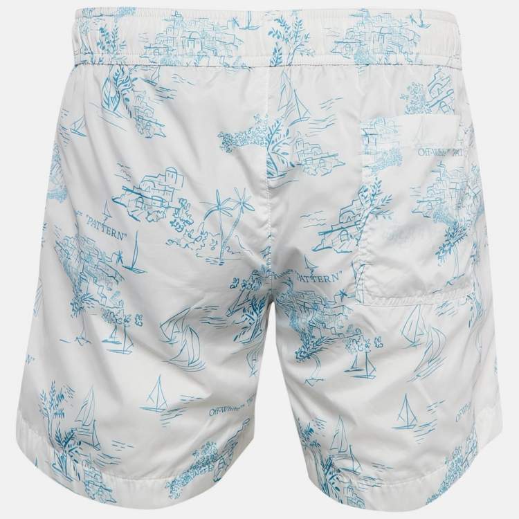 Pre Owned Off-White White Printed Nylon Swim Shorts M