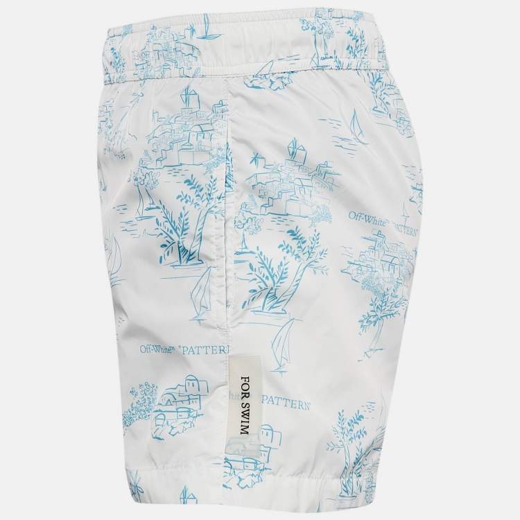 Pre Owned Off-White White Printed Nylon Swim Shorts M