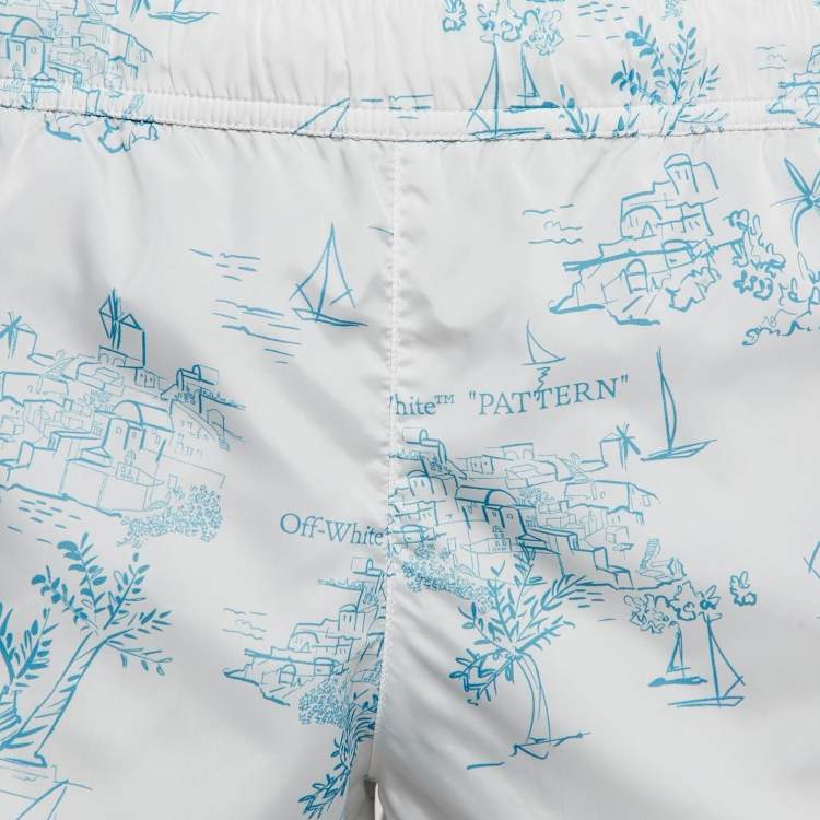Pre Owned Off-White White Printed Nylon Swim Shorts M