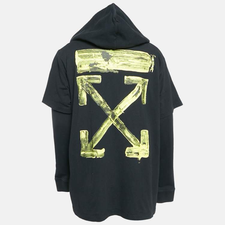 Pre Owned Off-White Black Logo Print Cotton Hooded Sweatshirt L
