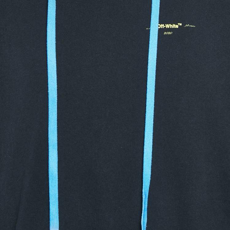 Pre Owned Off-White Black Logo Print Cotton Hooded Sweatshirt L