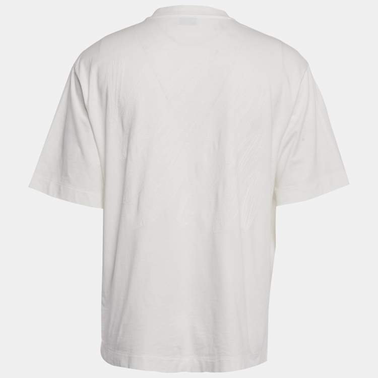 Pre Owned Off-White White Embroidered Cotton Crew Neck Oversized T-Shirt M