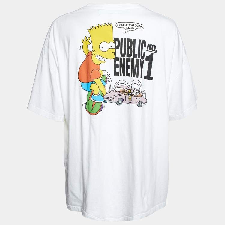 Pre Owned Off-White White Bart Public Enemy Print Cotton Crew Neck T-Shirt M