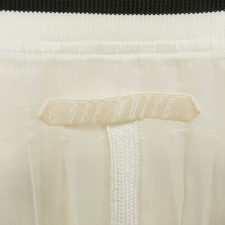 Pre Owned Off-White White Printed Gabardine Cotton Button Front Varsity Jacket M