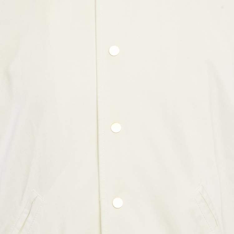 Pre Owned Off-White White Printed Gabardine Cotton Button Front Varsity Jacket M