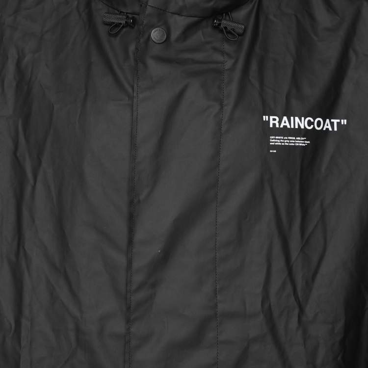 Pre Owned Off-White Black Cotton Polyurethane Quote Hooded Raincoat S