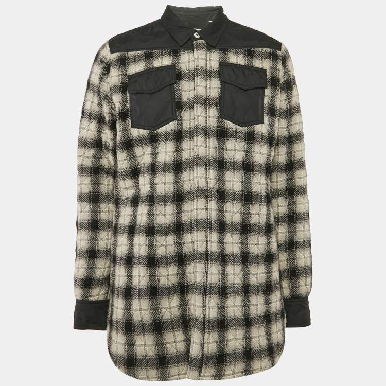 Pre Owned Off-White Black Plaid Virgin Wool Button Front Quilted Jacket L