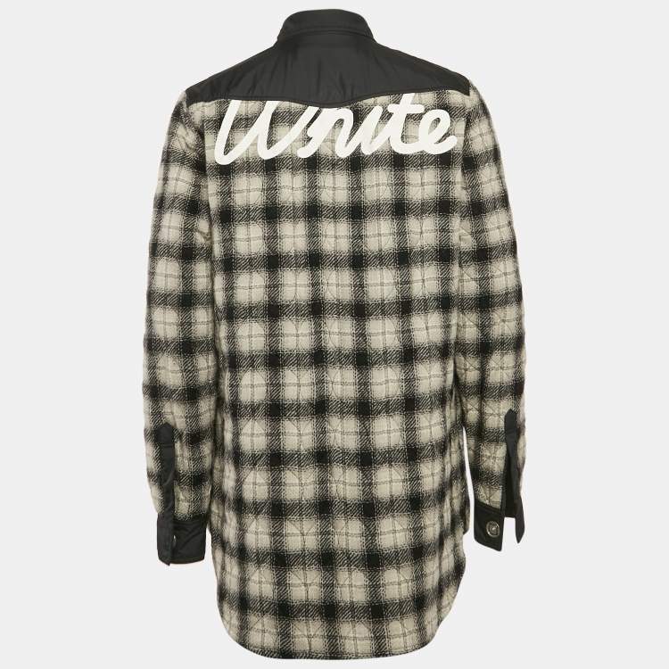 Pre Owned Off-White Black Plaid Virgin Wool Button Front Quilted Jacket L