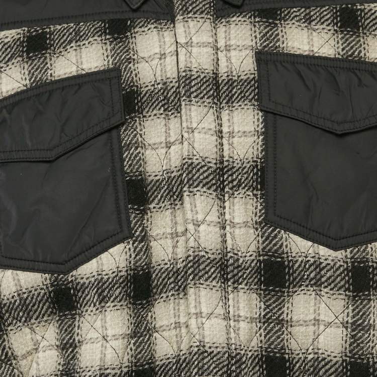 Pre Owned Off-White Black Plaid Virgin Wool Button Front Quilted Jacket L