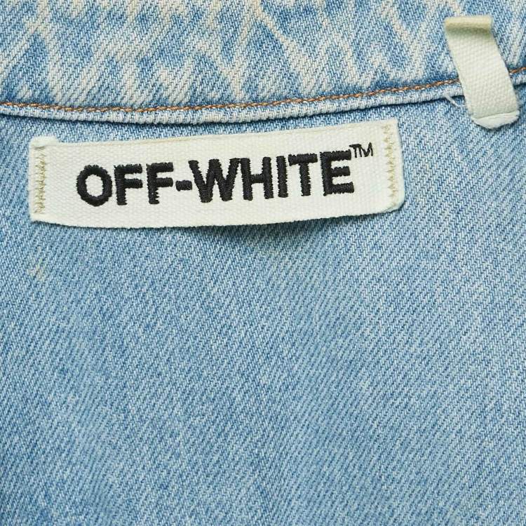 Pre Owned Off-White Blue Back Print Washed Denim Button Front Shirt M