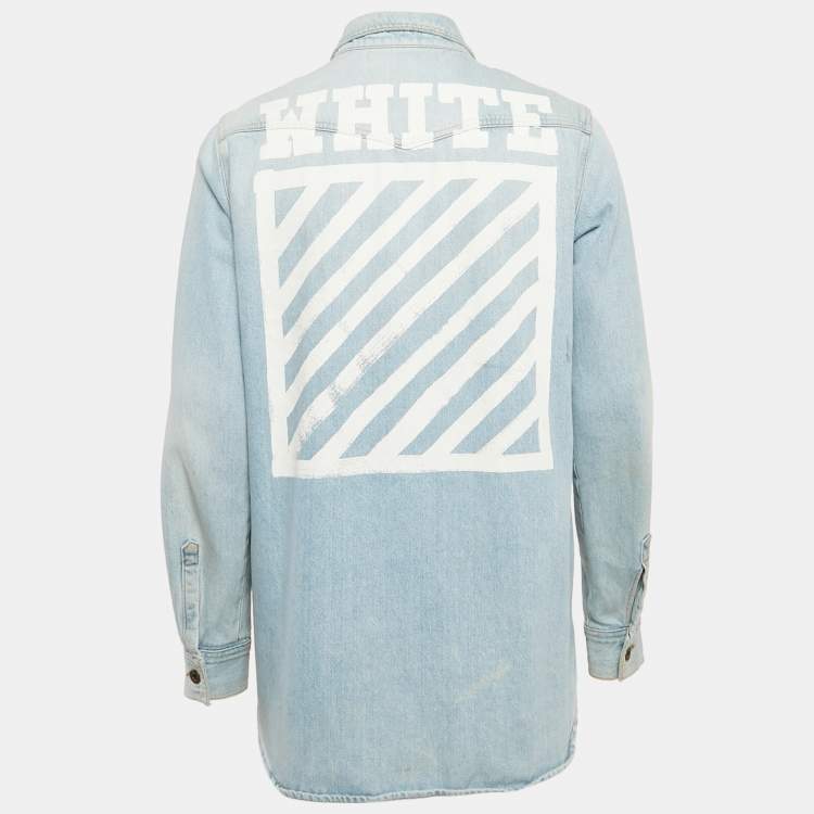 Pre Owned Off-White Blue Back Print Washed Denim Button Front Shirt M