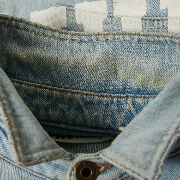 Pre Owned Off-White Blue Back Print Washed Denim Button Front Shirt M