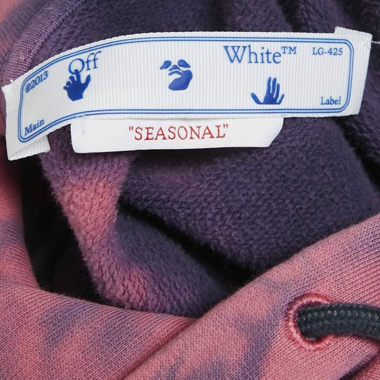 Pre Owned Off-White Pink/Blue Logo Print Tie-Dye Cotton Hoodie L