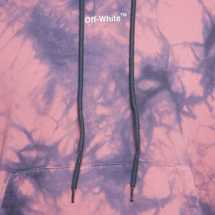 Pre Owned Off-White Pink/Blue Logo Print Tie-Dye Cotton Hoodie L