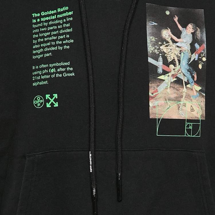 Pre Owned Off-White Black Printed Cotton Hooded Sweatshirt M