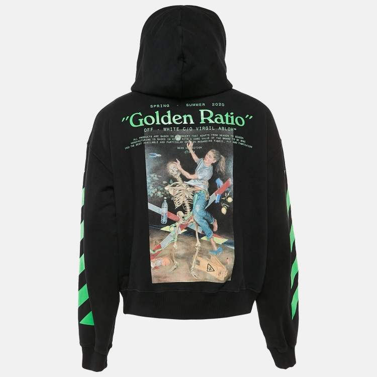 Pre Owned Off-White Black Printed Cotton Hooded Sweatshirt M