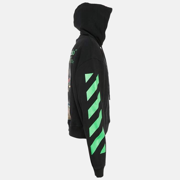 Pre Owned Off-White Black Printed Cotton Hooded Sweatshirt M