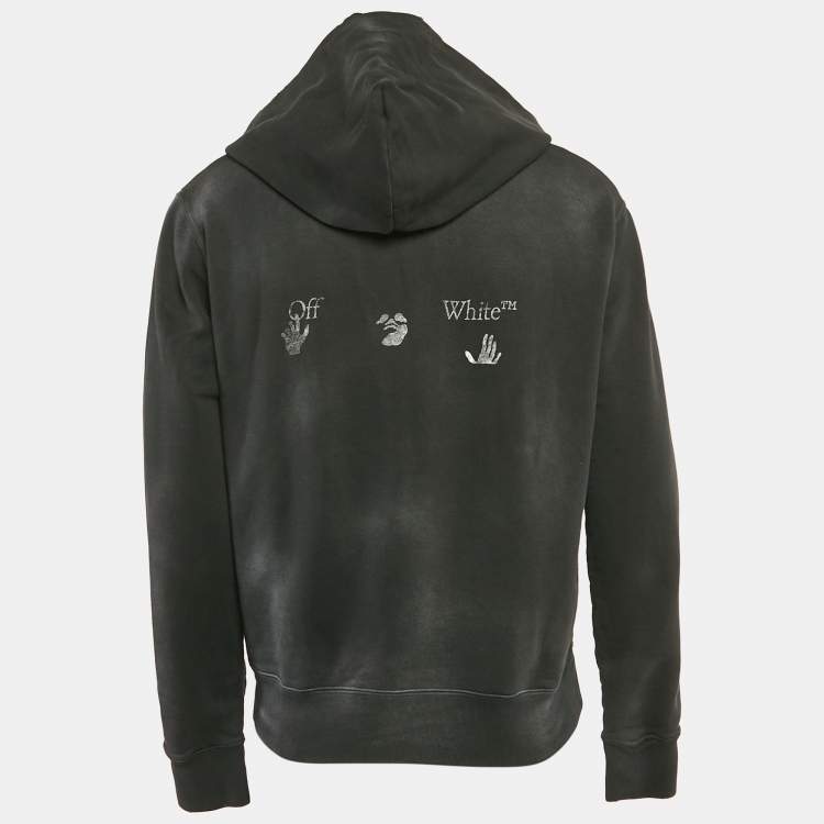 Pre Owned Off-White Black Faded Vintage Print Cotton Print Hoodie L