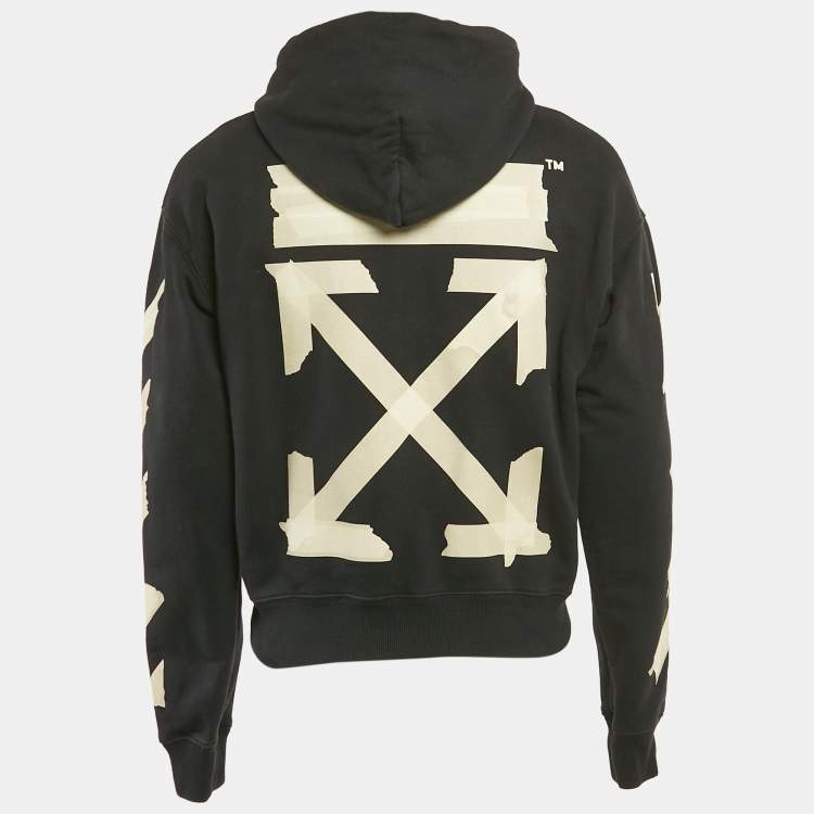 Pre Owned Off-White Black Cotton Logo Arrows Printed Hoodie XS