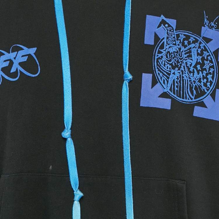 Pre Owned Off-White Black Wizard and Cat Print Cotton Hoodie M