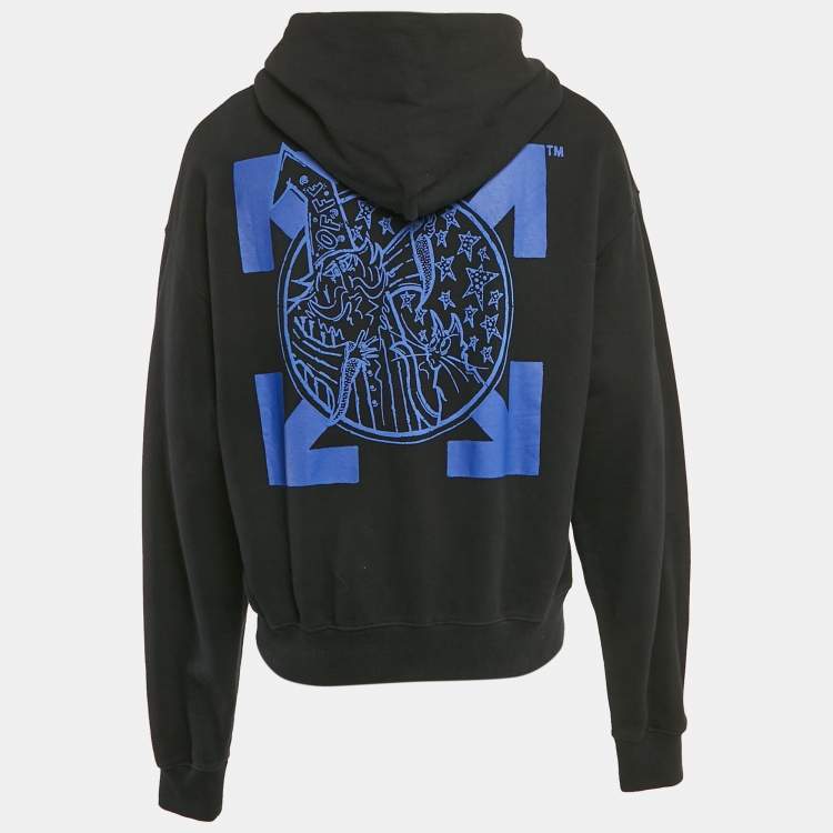 Pre Owned Off-White Black Wizard and Cat Print Cotton Hoodie M
