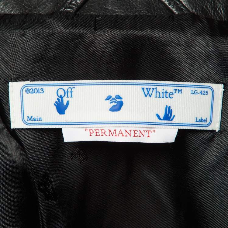 Pre Owned Off-White Black Diagonal Tab Print Leather Biker Jacket L