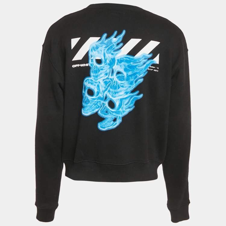 Pre Owned Off-White Black Diag Skulls Print Cotton Knit Sweatshirt S