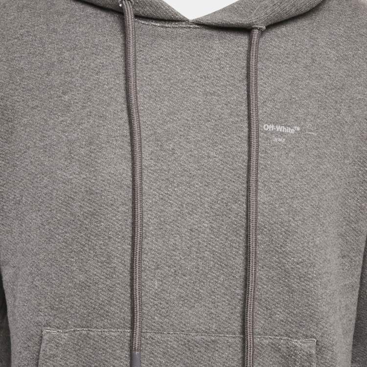 Pre Owned Off-White Grey Arrow Embroidered Cotton Hooded Sweatshirt M