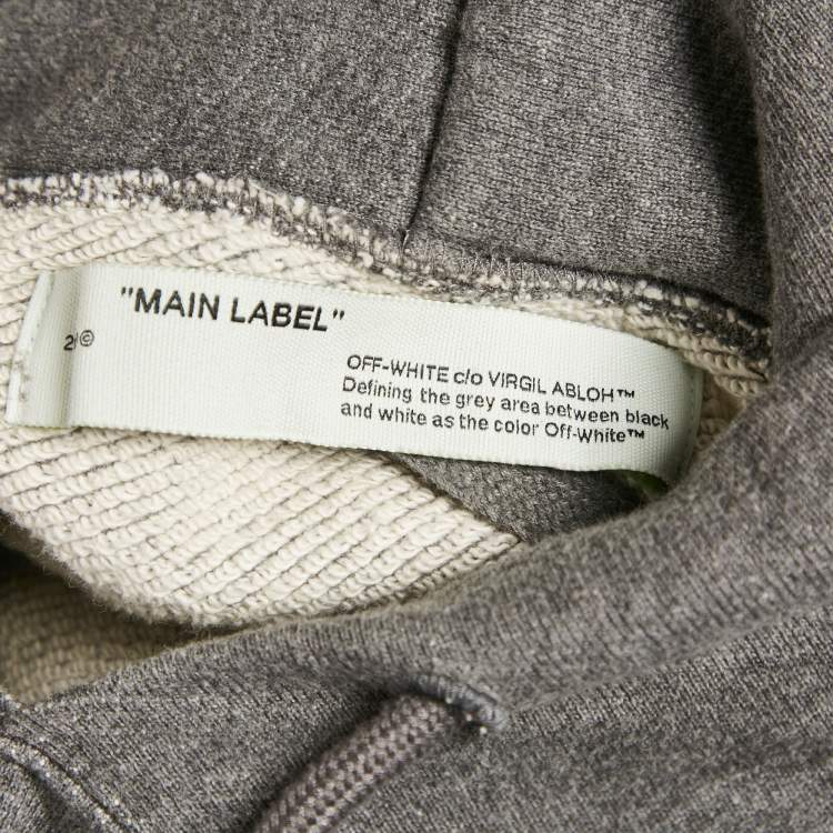 Pre Owned Off-White Grey Arrow Embroidered Cotton Hooded Sweatshirt M