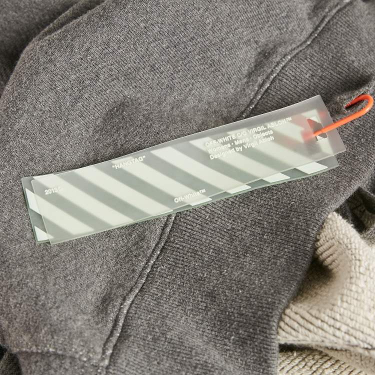 Pre Owned Off-White Grey Arrow Embroidered Cotton Hooded Sweatshirt M