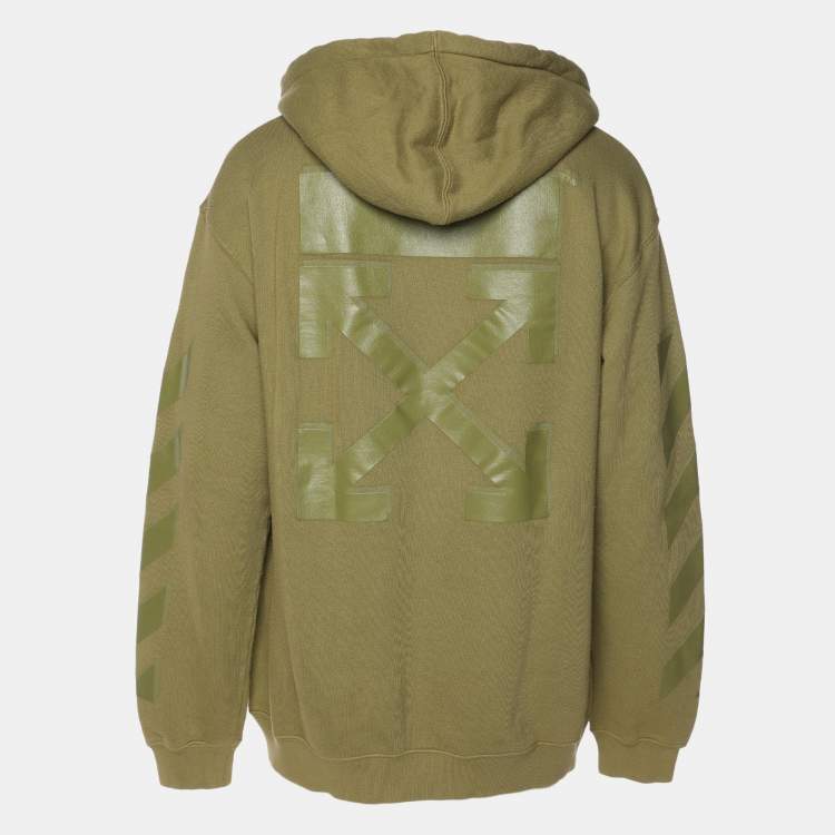 Pre Owned Off-White Olive Green Cotton Knot Hoodie L