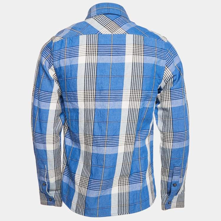 Pre Owned Off-White Blue Checks Linen Blend Long Sleeve Shirt XS