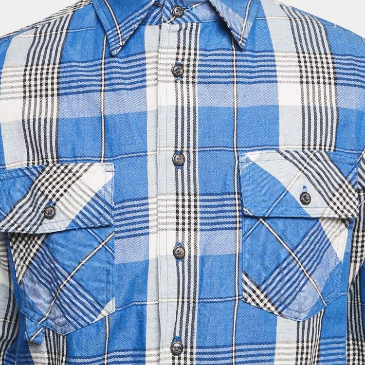 Pre Owned Off-White Blue Checks Linen Blend Long Sleeve Shirt XS