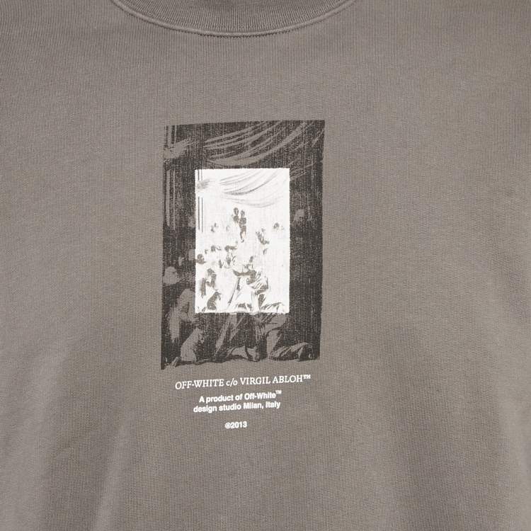 Pre Owned Off-White Grey Paint Mirror Print Cotton Sweatshirt XXL