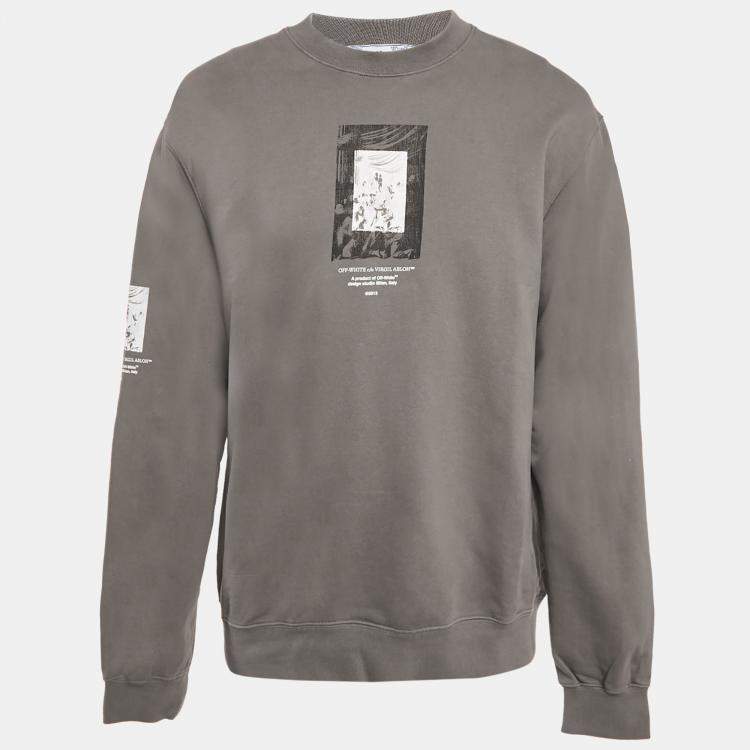Pre Owned Off-White Grey Paint Mirror Print Cotton Sweatshirt XXL