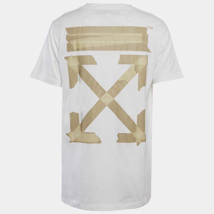 Pre Owned Off-White Logo Print Cotton Crew Neck T-Shirt L