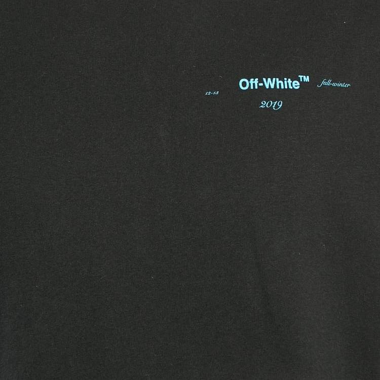 Pre Owned Off-White Black Logo Print Cotton Crew Neck Oversized T-Shirt L
