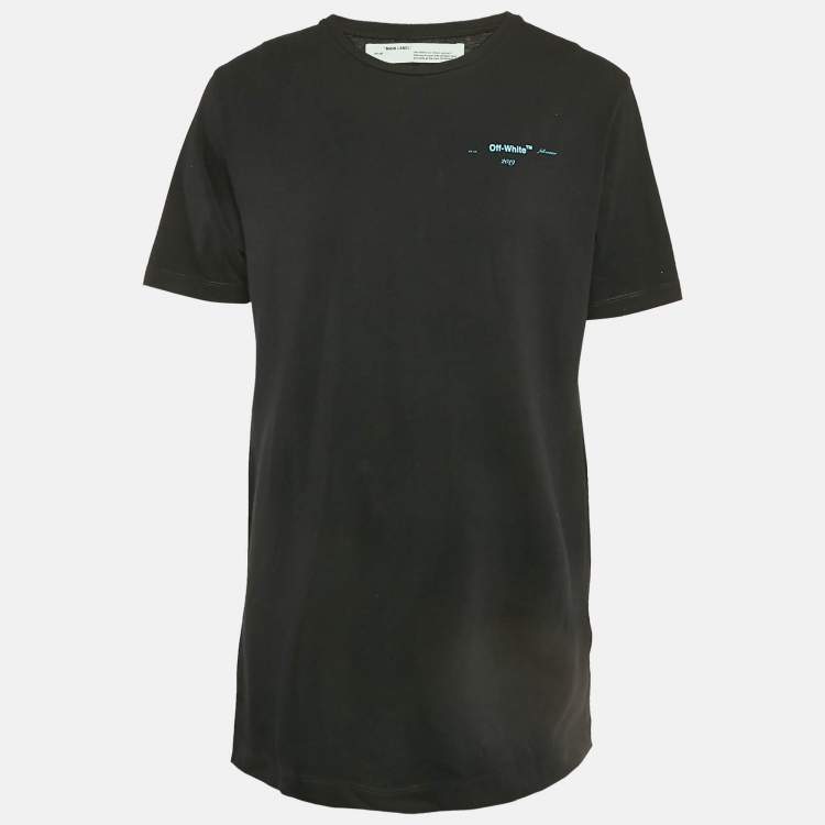 Pre Owned Off-White Black Logo Print Cotton Crew Neck Oversized T-Shirt L