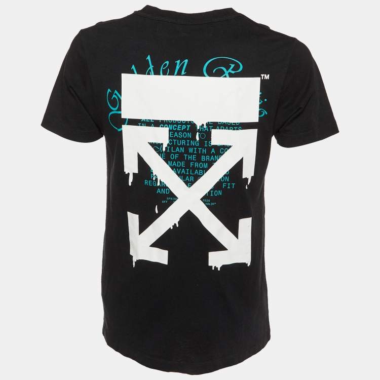 Pre Owned Off-White Black Tape Arrow Print Cotton Crew Neck T-Shirt S