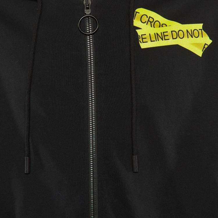 Pre Owned Off-White Black Jersey Cotton Do Not Cross Line Print Zip- Up Hoodie L