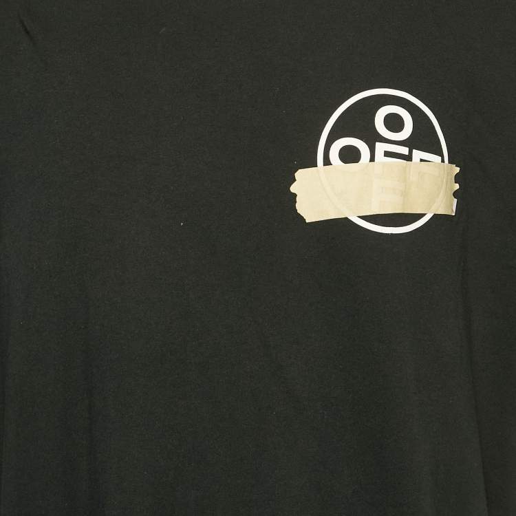 Pre Owned Off-White Black Logo Print Crew Neck Oversized T-Shirt M