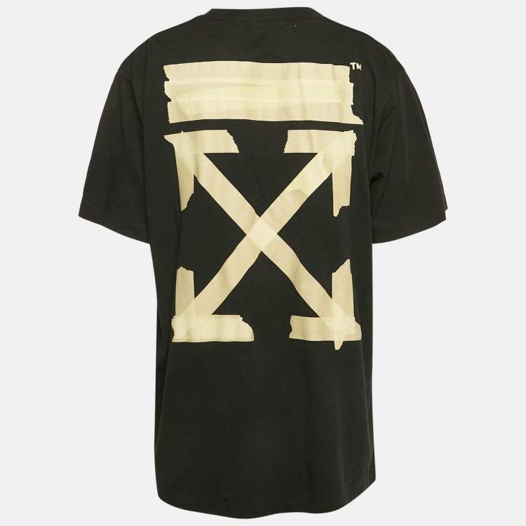 Pre Owned Off-White Black Logo Print Crew Neck Oversized T-Shirt M