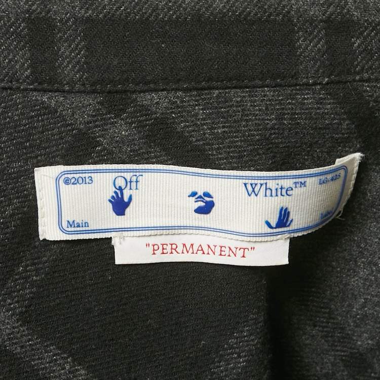 Pre Owned Off-White Black Tartan Cotton Logo Embroidered Shirt M